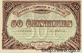 50 Centimes Spécimen FRANCE regionalismo e varie Guéret 1915 JP.064.02 AU a FDC