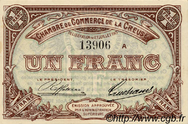 1 Franc FRANCE regionalism and miscellaneous Guéret 1915 JP.064.03 AU+