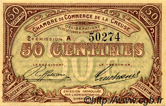50 Centimes FRANCE regionalismo e varie Guéret 1915 JP.064.07 AU a FDC