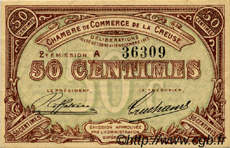 50 Centimes FRANCE regionalism and various Guéret 1915 JP.064.07 VF - XF