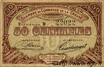 50 Centimes FRANCE Regionalismus und verschiedenen Guéret 1915 JP.064.07 S