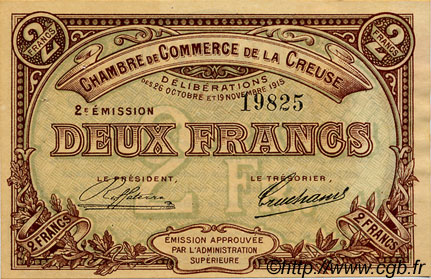 2 Francs FRANCE regionalism and miscellaneous Guéret 1920 JP.064.11 VF - XF