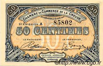 50 Centimes FRANCE Regionalismus und verschiedenen Guéret 1917 JP.064.13 fST to ST
