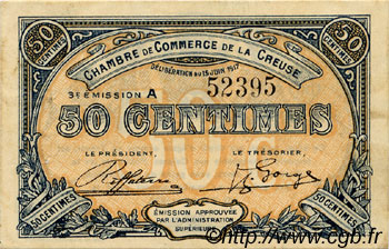 50 Centimes FRANCE Regionalismus und verschiedenen Guéret 1917 JP.064.13 SS to VZ