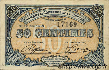50 Centimes  FRANCE régionalisme et divers Guéret 1917 JP.064.13 TB