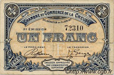1 Franc FRANCE régionalisme et divers Guéret 1917 JP.064.14 TB