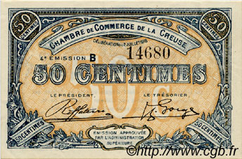 50 Centimes FRANCE regionalismo e varie Guéret 1918 JP.064.16 AU a FDC