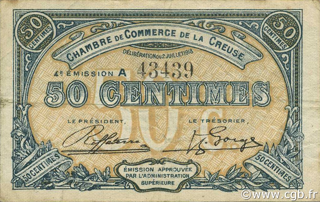50 Centimes FRANCE régionalisme et divers Guéret 1918 JP.064.16 TB
