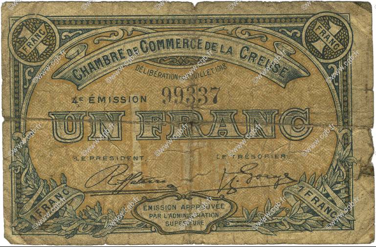 1 Franc FRANCE Regionalismus und verschiedenen Guéret 1918 JP.064.17 S