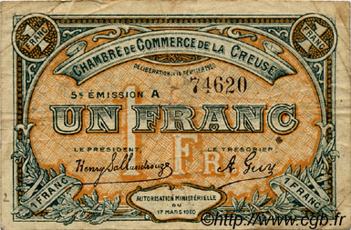 1 Franc FRANCE Regionalismus und verschiedenen Guéret 1920 JP.064.20 S