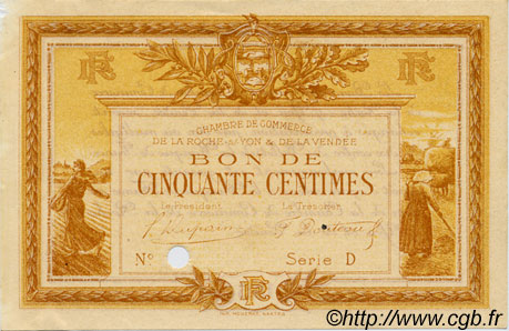 50 Centimes Spécimen FRANCE regionalismo e varie La Roche-Sur-Yon 1915 JP.065.15 BB to SPL