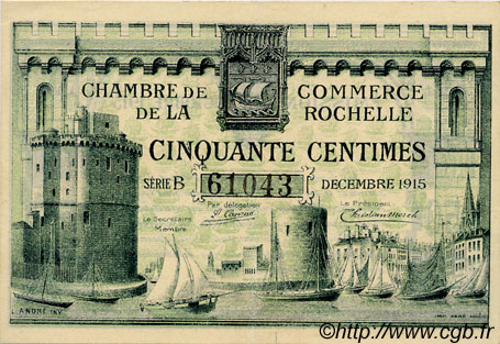 50 Centimes FRANCE regionalism and various La Rochelle 1915 JP.066.01 AU+