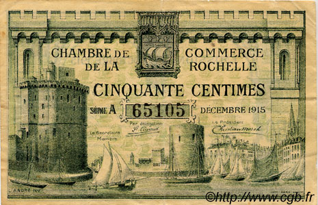 50 Centimes FRANCE regionalismo y varios La Rochelle 1915 JP.066.01 BC