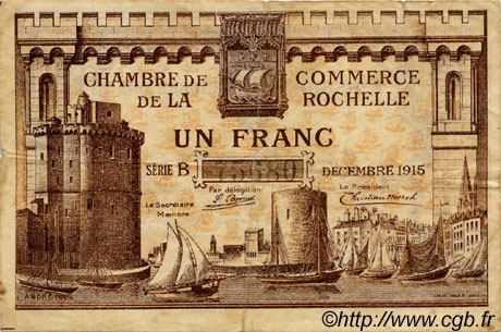 1 Franc FRANCE regionalismo y varios La Rochelle 1915 JP.066.03 BC