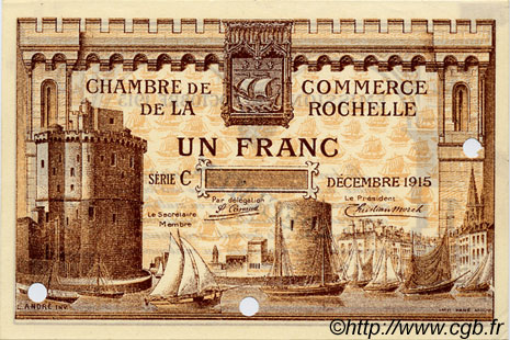 1 Franc Spécimen FRANCE regionalismo e varie La Rochelle 1915 JP.066.04 BB to SPL