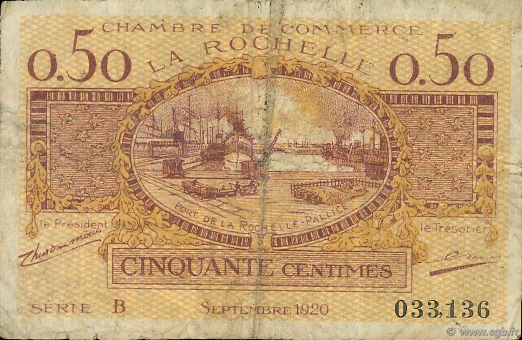 50 Centimes FRANCE régionalisme et divers La Rochelle 1920 JP.066.07 TB