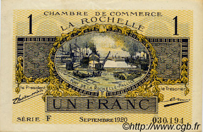 1 Franc FRANCE regionalismo e varie La Rochelle 1920 JP.066.09 AU a FDC