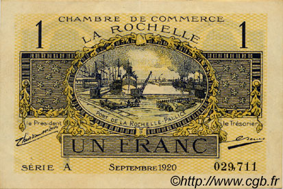 1 Franc FRANCE regionalismo y varios La Rochelle 1920 JP.066.09 MBC a EBC