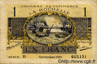1 Franc FRANCE regionalismo e varie La Rochelle 1920 JP.066.09 MB