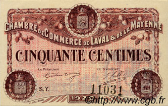50 Centimes FRANCE regionalism and miscellaneous Laval 1920 JP.067.03 AU+