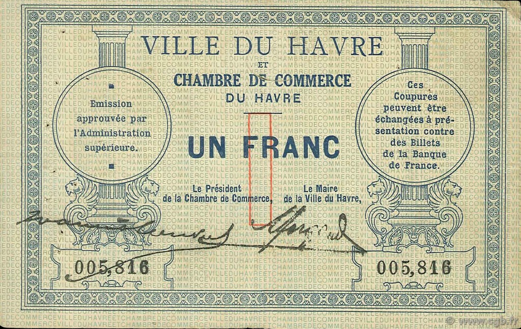 1 Franc FRANCE régionalisme et divers Le Havre 1914 JP.068.04 TB