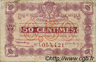 50 Centimes FRANCE regionalismo y varios Le Havre 1920 JP.068.26 BC