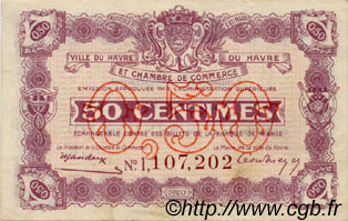 50 Centimes FRANCE regionalismo e varie Le Havre 1920 JP.068.32 BB to SPL