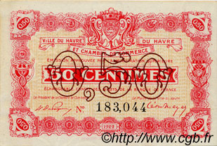 50 Centimes FRANCE regionalismo e varie Le Havre 1922 JP.068.33 BB to SPL