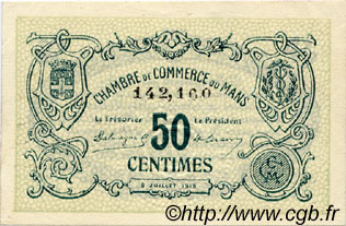 50 Centimes FRANCE regionalism and various Le Mans 1915 JP.069.01 AU+