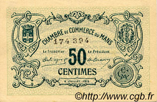 50 Centimes FRANCE regionalism and various Le Mans 1915 JP.069.01 VF - XF