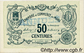 50 Centimes Annulé FRANCE regionalism and miscellaneous Le Mans 1915 JP.069.04 AU+