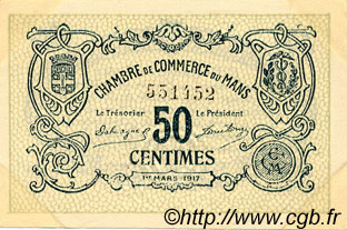 50 Centimes FRANCE regionalismo y varios Le Mans 1917 JP.069.09 MBC a EBC