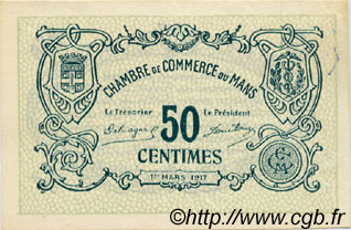50 Centimes Spécimen FRANCE Regionalismus und verschiedenen Le Mans 1917 JP.069.10 SS to VZ