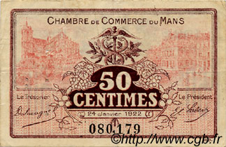 50 Centimes FRANCE régionalisme et divers Le Mans 1922 JP.069.23 TB