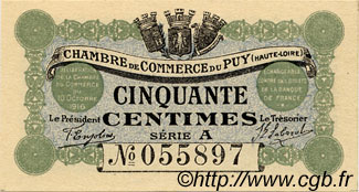 50 Centimes FRANCE regionalism and various Le Puy 1916 JP.070.01 AU+