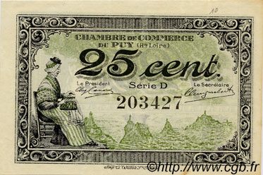 25 Centimes FRANCE regionalismo e varie Le Puy 1916 JP.070.07 AU a FDC