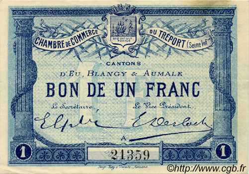 1 Franc FRANCE Regionalismus und verschiedenen Le Tréport 1915 JP.071.02 SS to VZ