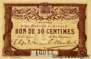 50 Centimes FRANCE regionalismo y varios Le Tréport 1915 JP.071.05 SC a FDC
