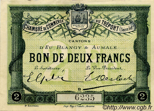 2 Francs FRANCE regionalismo e varie Le Tréport 1915 JP.071.07 BB to SPL