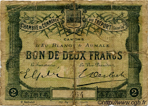 2 Francs FRANCE Regionalismus und verschiedenen Le Tréport 1915 JP.071.07 S
