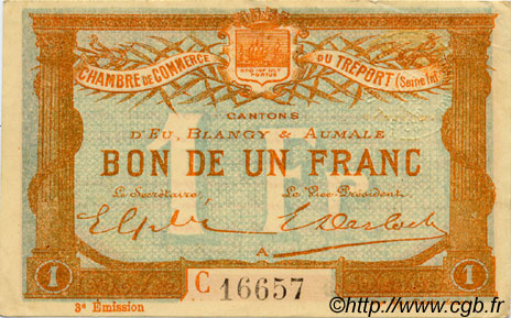 1 Franc FRANCE regionalismo y varios Le Tréport 1915 JP.071.10 MBC a EBC