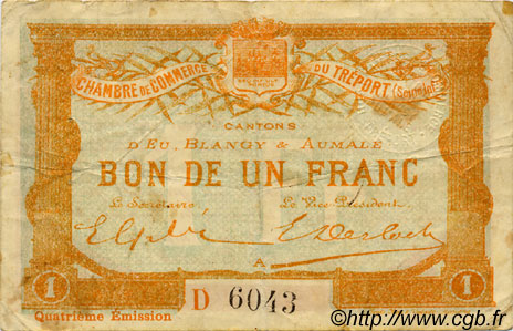 1 Franc FRANCE regionalismo y varios Le Tréport 1916 JP.071.14 BC