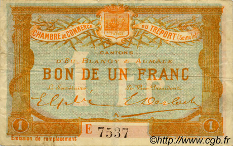 1 Franc FRANCE Regionalismus und verschiedenen Le Tréport 1916 JP.071.18 S