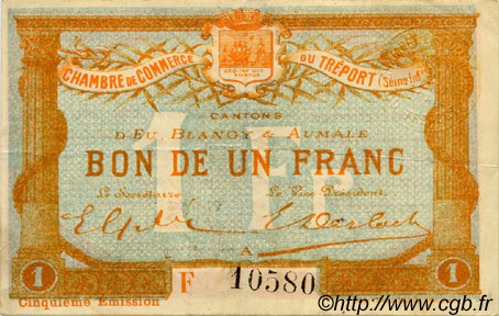 1 Franc FRANCE Regionalismus und verschiedenen Le Tréport 1916 JP.071.22 SS to VZ