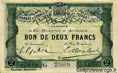 2 Francs FRANCE regionalism and various Le Tréport 1916 JP.071.26 VF - XF