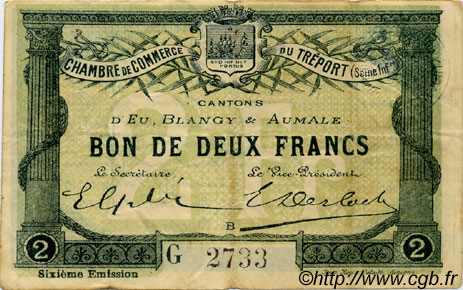 2 Francs FRANCE regionalismo y varios Le Tréport 1916 JP.071.26 BC