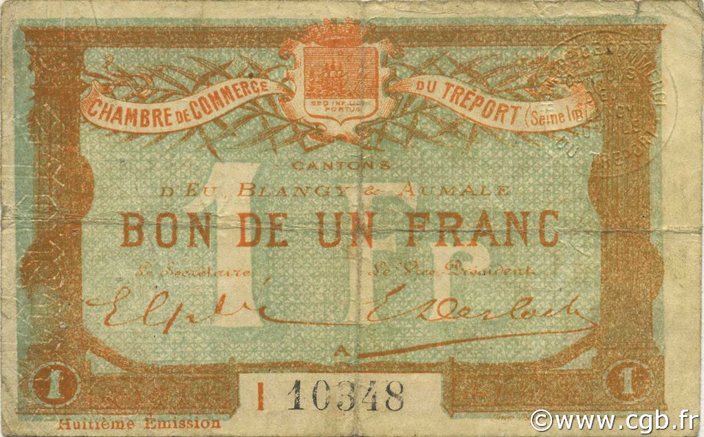 1 Franc FRANCE Regionalismus und verschiedenen Le Tréport 1916 JP.071.33 S