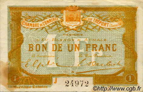 1 Franc FRANCE regionalismo e varie Le Tréport 1917 JP.071.37 BB to SPL