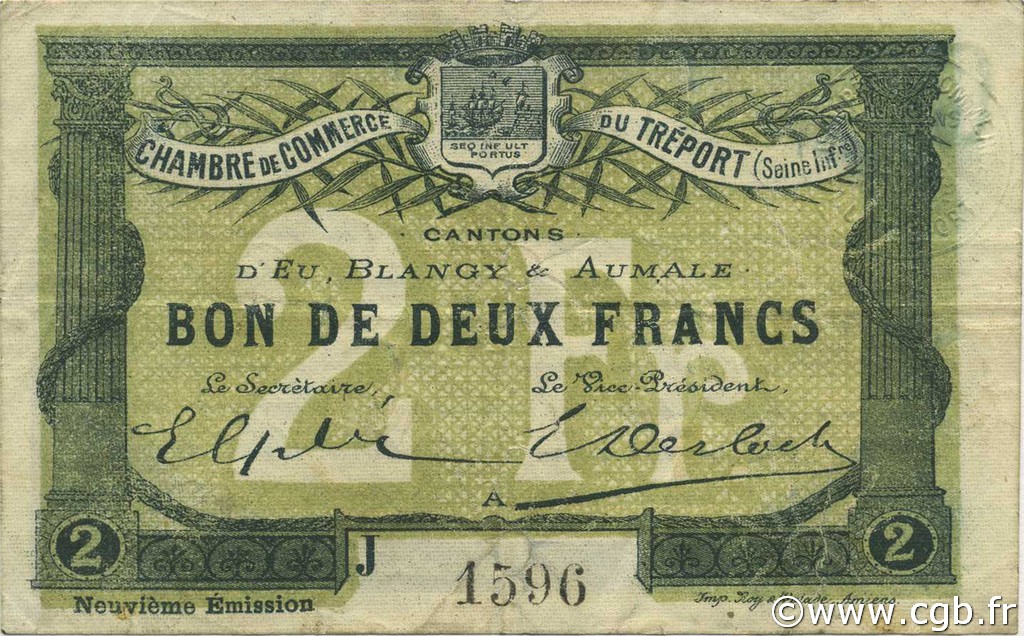 2 Francs FRANCE Regionalismus und verschiedenen Le Tréport 1917 JP.071.38 S