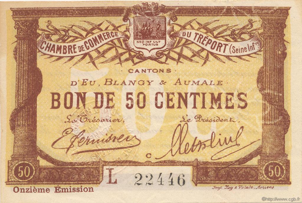 50 Centimes FRANCE regionalismo y varios Le Tréport 1918 JP.071.42 SC a FDC